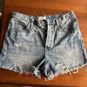 Free People Blue Distressed Jean Shorts